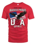 Inspiring Born Free Raised Proud Eagle Patriotic Graphic Tee - red t-shirt on white background