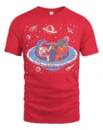 Awesome Extraterrestrial Spaceman Cheers Drinking Tshirt - red t-shirt on white background