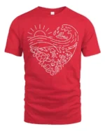 Heart Shaped Marine Life Sea Conservation Graphic Tee - red t-shirt on white background