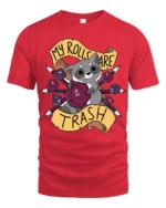 Entertaining My Rolls Are Trash Raccoon Tabletop RPG Graphic Tee - red t-shirt on white background