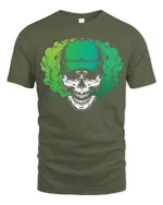 Striking Green Baseball Cap Skull Vapor Smoke Graphic Tee - military green t-shirt on white background