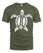 Aesthetic Surfboards Sea Turtle Tribal Line Art Graphic Tee - military green t-shirt on white background