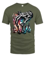 Intense Skeleton Hand Chess King Dark Magic Graphic Tee - military green t-shirt on white background