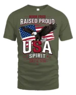 Inspiring Born Free Raised Proud Eagle Patriotic Graphic Tee - military green t-shirt on white background