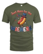 Entertaining Just Here For The Wieners Hot Dog Graphic Tee - military green t-shirt on white background