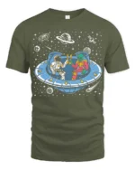 Awesome Extraterrestrial Spaceman Cheers Drinking Tshirt - military green t-shirt on white background