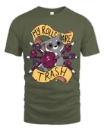 Entertaining My Rolls Are Trash Raccoon Tabletop RPG Graphic Tee - military green t-shirt on white background