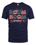 Festive Fourth Of July Boom Boom Baby Fireworks Graphic Tee - navy t-shirt on white background