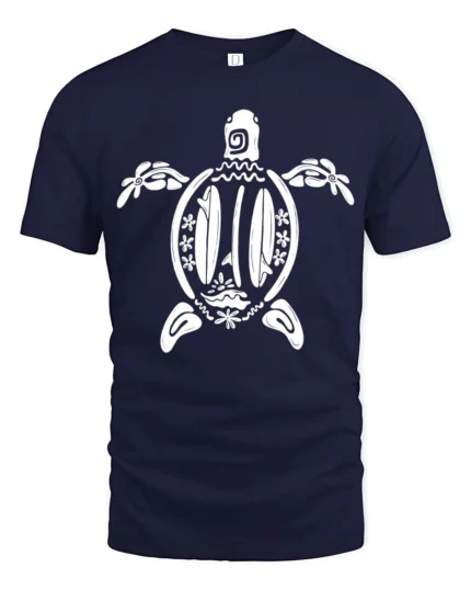 Aesthetic Surfboards Sea Turtle Tribal Line Art Graphic Tee - navy t-shirt on white background