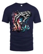 Intense Skeleton Hand Chess King Dark Magic Graphic Tee - navy t-shirt on white background
