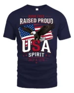 Inspiring Born Free Raised Proud Eagle Patriotic Graphic Tee - navy t-shirt on white background