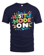 Dynamic Hustle Mode On Colorful Bubble Lettering Graphic Tee - navy t-shirt on white background