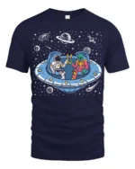 Awesome Extraterrestrial Spaceman Cheers Drinking Tshirt - navy t-shirt on white background