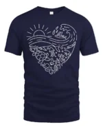 Heart Shaped Marine Life Sea Conservation Graphic Tee - navy t-shirt on white background