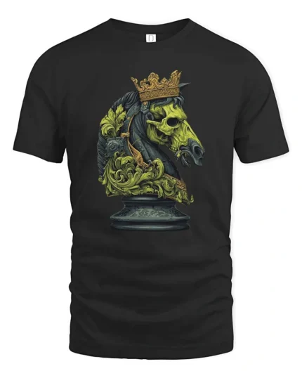 Rebellious Gilded Crown Chessboard Match Graphic T shirt - black t-shirt on white background
