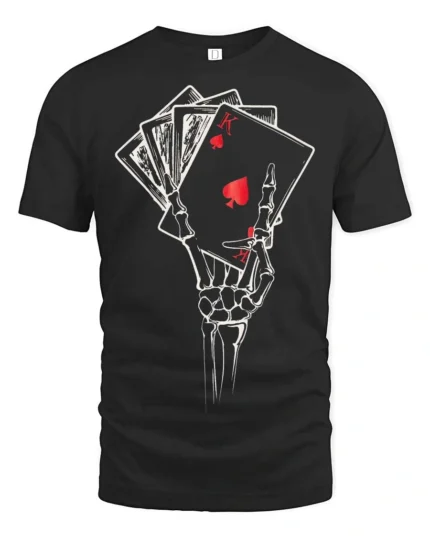 Awesome Royal Flush Grinning Boneyard Casino Soft Tshirt - black t-shirt on white background