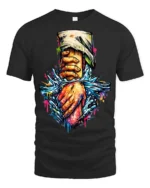Striking Splash Art Helping Hand Compassion Graphic Tee - black t-shirt on white background
