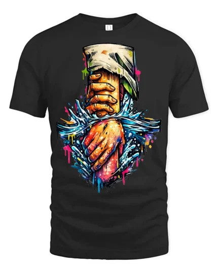 Striking Splash Art Helping Hand Compassion Graphic Tee - black t-shirt on white background