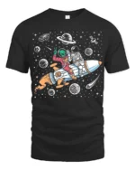 Playful Interstellar Rocket Rider Alien Spaceman Tshirt - black t-shirt on white background