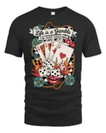 Awesome Retro Casino Poker Match Checkered Banner Tshirt - black t-shirt on white background