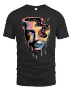 Beautiful Melting Surreal Face Melting Gears Graphic Tee - black t-shirt on white background