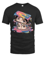 Vibrant Vaporwave Dripping Slime Manga Eyes Tshirt - black t-shirt on white background