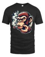 Smoking Chimp Cigar Grinder Mascot Graphic Tee - black t-shirt on white background