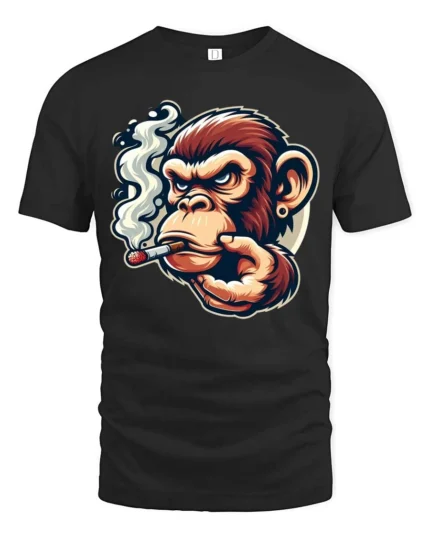 Smoking Chimp Cigar Grinder Mascot Graphic Tee - black t-shirt on white background
