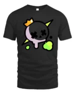 Striking Neon Skull Crown Cross Eyes Graphic Tee - black t-shirt on white background