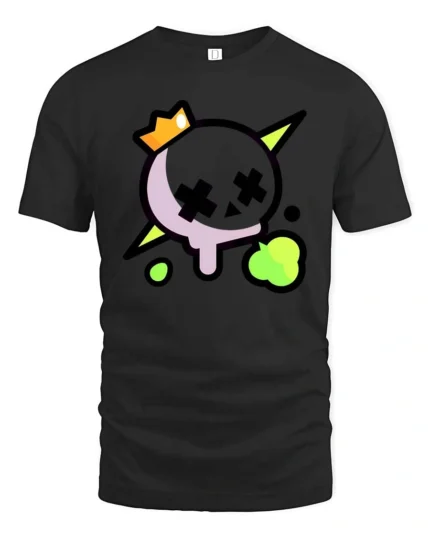Striking Neon Skull Crown Cross Eyes Graphic Tee - black t-shirt on white background