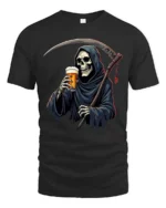 Cheeky Underworld Bartender Skeleton Harvester Tshirt - black t-shirt on white background