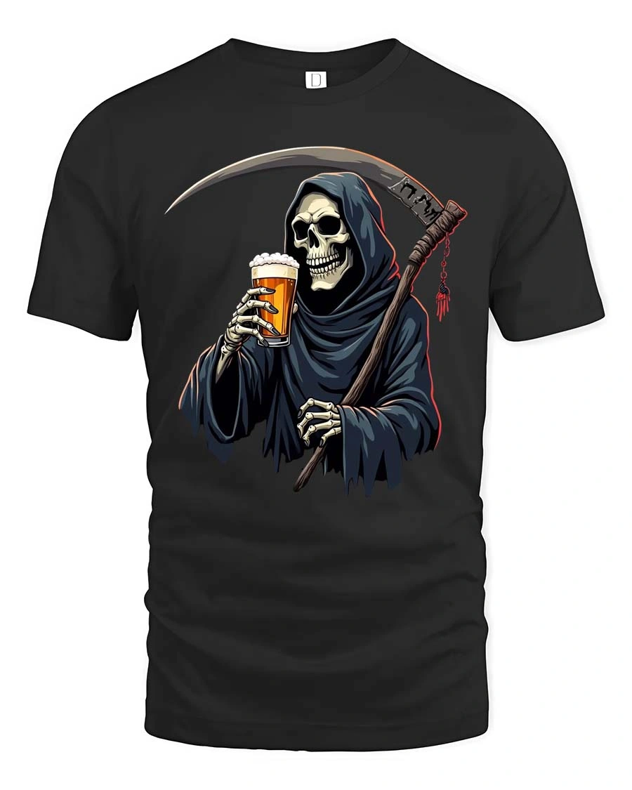 Cheeky Underworld Bartender Skeleton Harvester Tshirt - 1 Cheeky Underworld Bartender Skeleton Harvester Tshirt - black t-shirt on white background