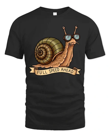 Amusing Full Speed Ahead Snail Sunglasses Graphic Tee - black t-shirt on white background