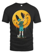 Creative Street Art Boy Painting Yellow Smiley Face Graphic Tee - black t-shirt on white background