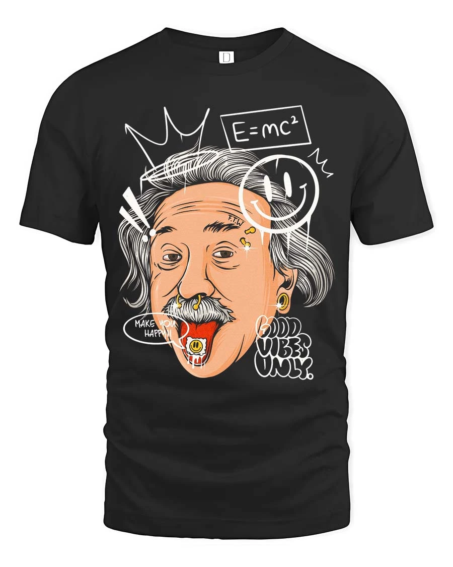 Street Graffiti Albert Einstein Rocker Graphic Tee - 1 Street Graffiti Albert Einstein Rocker Graphic Tee - black t-shirt on white background