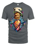 Striking Splash Art Helping Hand Compassion Graphic Tee - gray t-shirt on white background