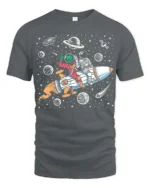 Playful Interstellar Rocket Rider Alien Spaceman Tshirt - gray t-shirt on white background