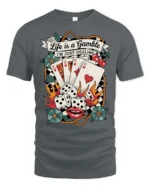 Awesome Retro Casino Poker Match Checkered Banner Tshirt - gray t-shirt on white background