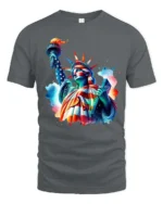 Striking Statue Of Liberty Watercolor Splash Pop Art Tee - gray t-shirt on white background