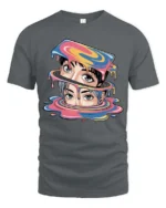 Vibrant Vaporwave Dripping Slime Manga Eyes Tshirt - gray t-shirt on white background