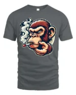 Smoking Chimp Cigar Grinder Mascot Graphic Tee - gray t-shirt on white background
