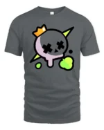 Striking Neon Skull Crown Cross Eyes Graphic Tee - gray t-shirt on white background