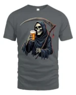 Cheeky Underworld Bartender Skeleton Harvester Tshirt - gray t-shirt on white background