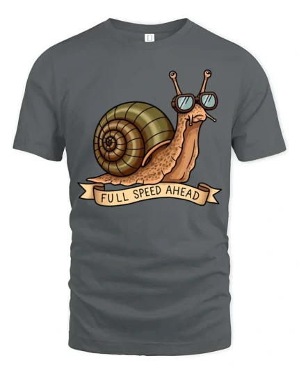 Amusing Full Speed Ahead Snail Sunglasses Graphic Tee - gray t-shirt on white background