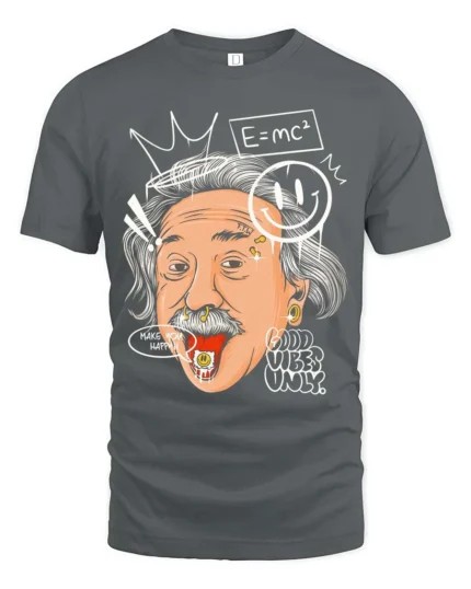 Street Graffiti Albert Einstein Rocker Graphic Tee - gray t-shirt on white background