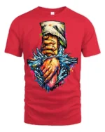 Striking Splash Art Helping Hand Compassion Graphic Tee - red t-shirt on white background