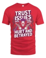 Trust Issues Grim Reaper Gunfighter Graphic Tee - red t-shirt on white background