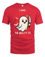 I Have Stability Ability To Stab Ghost Graphic Tee - red t-shirt on white background