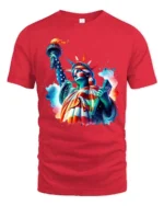 Striking Statue Of Liberty Watercolor Splash Pop Art Tee - red t-shirt on white background