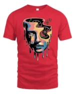 Beautiful Melting Surreal Face Melting Gears Graphic Tee - red t-shirt on white background